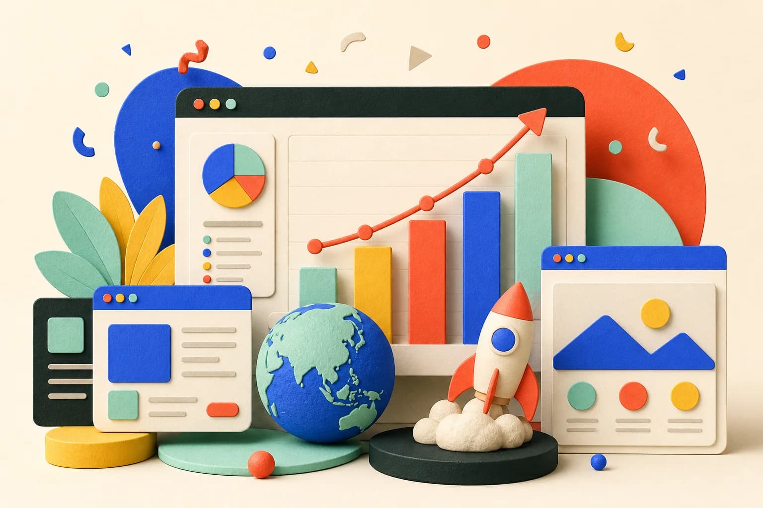 Tactile illustration of launched websites and growing business results
