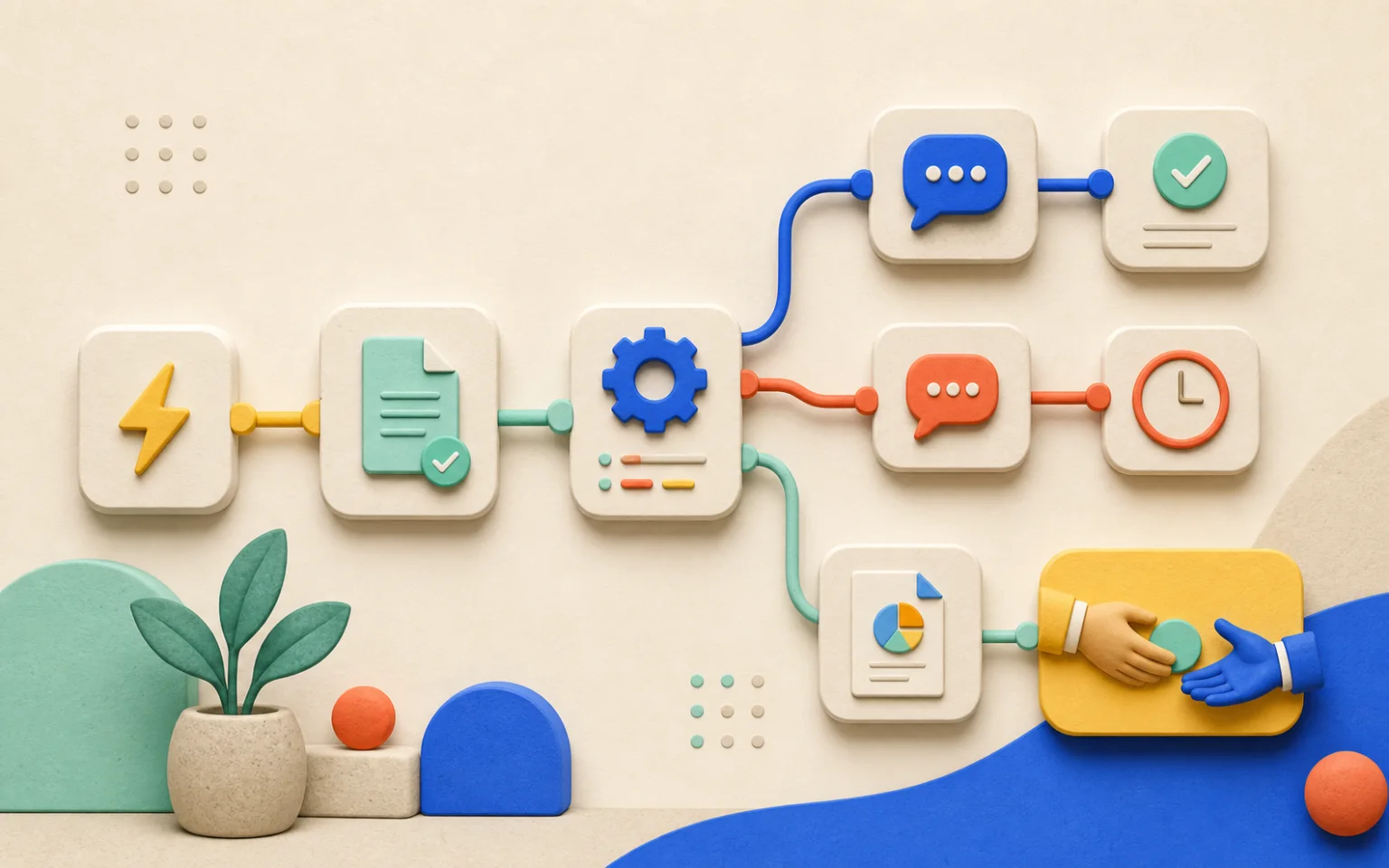 Tactile illustration of a connected business automation workflow